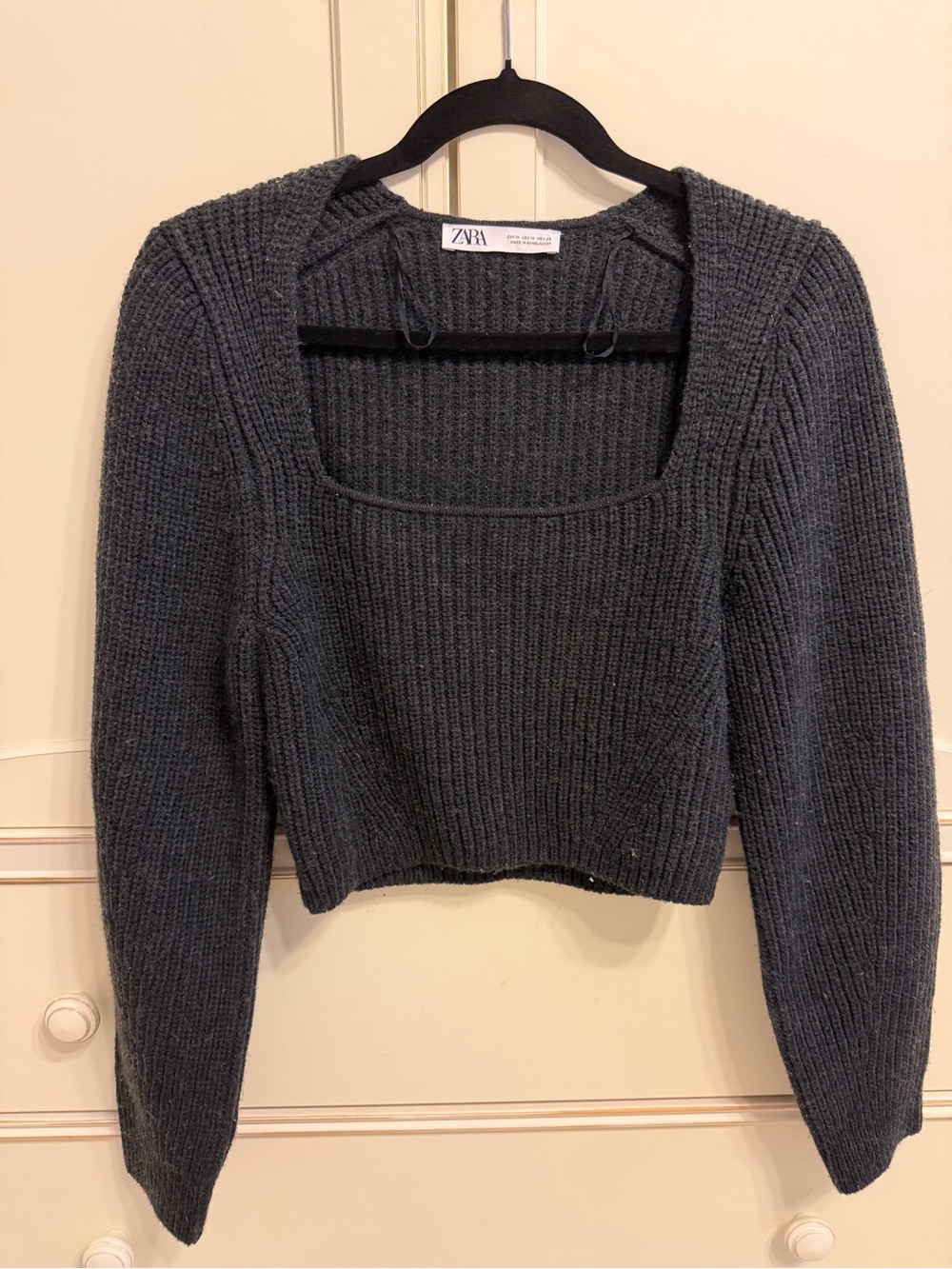 ZARA Charcoal Ribbed Scoop-Neck Cropped Sweater